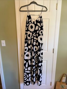LOFT Navy Blue and White Abstract Print Maxi Dress